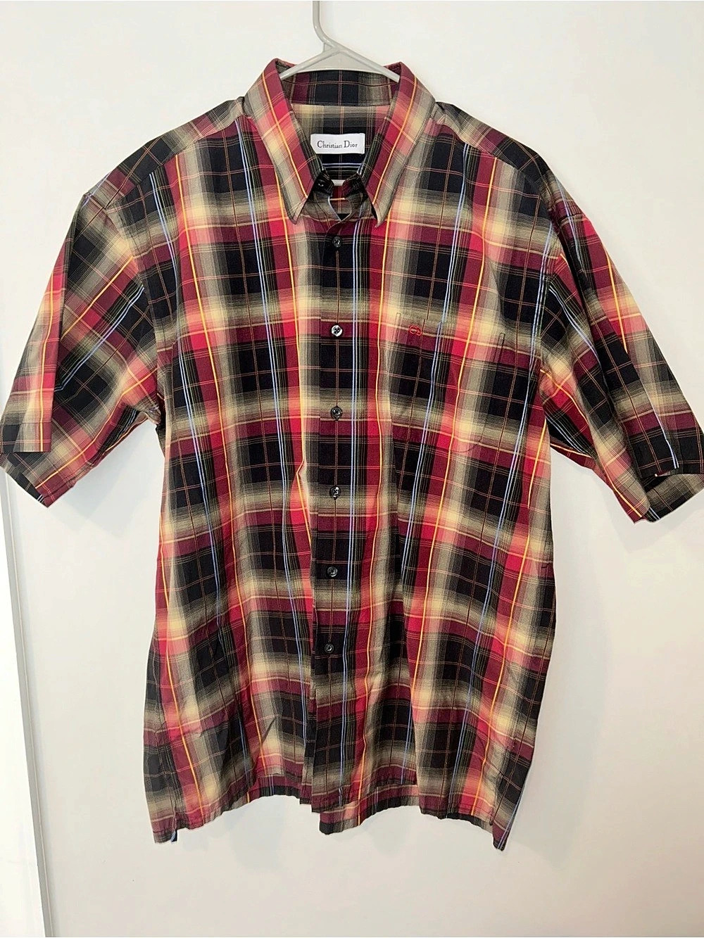 Christian Dior Plaid Short Sleeve Shirt in Red & Black Like New
